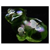 FENTON Green Apple Hand painted Floral Sitting Pig Figurine.