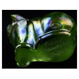 FENTON Green Apple Hand painted Floral Sitting Pig Figurine.