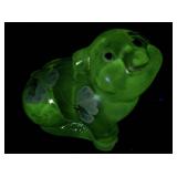 FENTON Green Apple Hand painted Floral Sitting Pig Figurine.