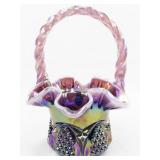 1997 7" FENTON Plum Opalescent "Button & Arches" Basket. ***Family Signing Event Exclusive Less Than 2,000 Produced 1997.***