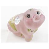 FENTON Pink Satin "Ready for Summer" Hand painted Sitting Pig Figurine.