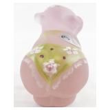 FENTON Pink Satin "Ready for Summer" Hand painted Sitting Pig Figurine.