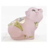 FENTON Pink Satin "Ready for Summer" Hand painted Sitting Pig Figurine.