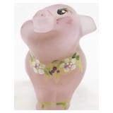 FENTON Pink Satin "Ready for Summer" Hand painted Sitting Pig Figurine.