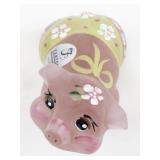 FENTON Pink Satin "Ready for Summer" Hand painted Sitting Pig Figurine.