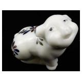 FENTON White Satin? Hand painted Floral Sitting Pig Figurine.