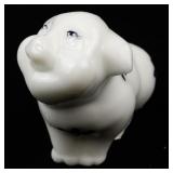 FENTON White Satin? Hand painted Floral Sitting Pig Figurine.