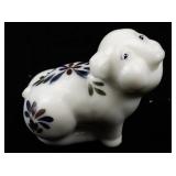 FENTON White Satin? Hand painted Floral Sitting Pig Figurine.