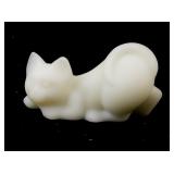 FENTON White Satin Crouching Cat Figurine.