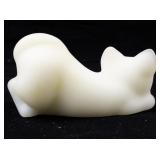 FENTON White Satin Crouching Cat Figurine.
