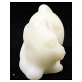 FENTON White Satin Crouching Cat Figurine.