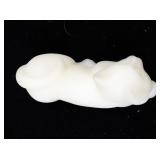 FENTON White Satin Crouching Cat Figurine.
