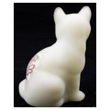 FENTON Custard Hand Painted Roses Sitting Cat Figurine.