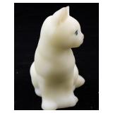 FENTON Custard Hand Painted Roses Sitting Cat Figurine.