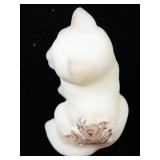 FENTON Custard Hand Painted Roses Sitting Cat Figurine.