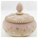 FENTON Burmese Sparkling Gold & Iced Hand painted Vanity Set. -Trinket Box, Perfume Bottle. ***LIMITED EDITION #884/2000 -Estimated Replacement Value $500***