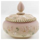 FENTON Burmese Sparkling Gold & Iced Hand painted Vanity Set. -Trinket Box, Perfume Bottle. ***LIMITED EDITION #884/2000 -Estimated Replacement Value $500***