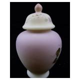 FENTON Burmese Hand painted Floral & Butterfly Temple Jar. ***Convention Piece***