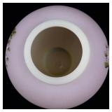 FENTON Burmese Hand painted Floral & Butterfly Temple Jar. ***Convention Piece***