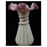 FENTON 7.5" Rose Burmese Hand painted Wheat Vase.