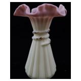 FENTON 7.5" Rose Burmese Hand painted Wheat Vase.