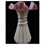 FENTON 7.5" Rose Burmese Hand painted Wheat Vase.
