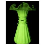 FENTON 7.5" Rose Burmese Hand painted Wheat Vase.