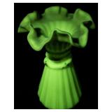 FENTON 7.5" Rose Burmese Hand painted Wheat Vase.