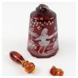 1995 FENTON 6.5" Mary Gregory "Butterfly Delight" Bell (Handle has broken off)