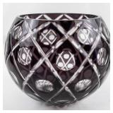 Large Bohemian Cut-To-Clear Purple Amethyst Cross Hatch Rose Bowl.
