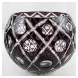 Large Bohemian Cut-To-Clear Purple Amethyst Cross Hatch Rose Bowl.