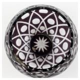 Large Bohemian Cut-To-Clear Purple Amethyst Cross Hatch Rose Bowl.