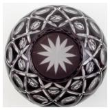 Large Bohemian Cut-To-Clear Purple Amethyst Cross Hatch Rose Bowl.