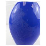 1985 FENTON 12" French Blue "Gabrielle" Sand carved Oval Vase. ***LIMITED EDITION #104/800***