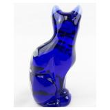 FENTON Colbalt Blue Hand painted Floral Sitting Cat Figurine.