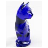 FENTON Colbalt Blue Hand painted Floral Sitting Cat Figurine.