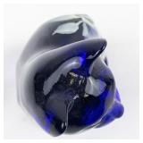 FENTON Colbalt Blue Hand painted Floral Sitting Cat Figurine.