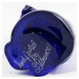 FENTON Colbalt Blue Hand painted Floral Sitting Cat Figurine.