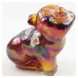 FENTON Red Carnival Hand painted Floral Sitting Pig Figurine.