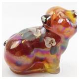 FENTON Red Carnival Hand painted Floral Sitting Pig Figurine.