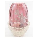 FENTON 5" Mary Gregory Cranberry Hand painted Fairy Light.