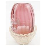 FENTON 5" Mary Gregory Cranberry Hand painted Fairy Light.