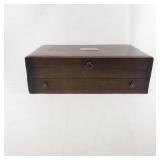 Vintage JENEL Wood Silverware Tarnish Proof Chest with Red Velvet Interior