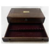 Vintage JENEL Wood Silverware Tarnish Proof Chest with Red Velvet Interior
