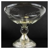 Two Duchin Creation Weighted Sterling Silver Etched Glass Bowl