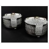 Set of 2 Vintage Italian Silver Plated Footed Holder & Crystal Set of 6 Coasters