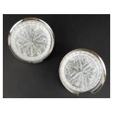 Set of 2 Vintage Italian Silver Plated Footed Holder & Crystal Set of 6 Coasters