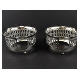 Set of 2 Vintage Italian Silver Plated Footed Holder & Crystal Set of 6 Coasters