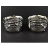 Set of 2 Vintage Italian Silver Plated Footed Holder & Crystal Set of 6 Coasters