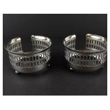 Set of 2 Vintage Italian Silver Plated Footed Holder & Crystal Set of 6 Coasters